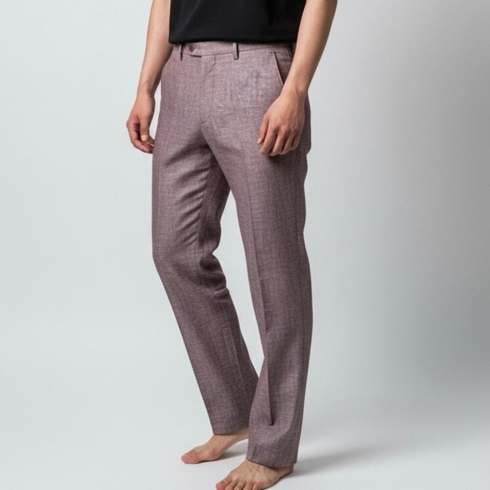 New With Tags INSEARCH Burgundy 100% Linen Pants Size 36 Tapered Legs Slimming
